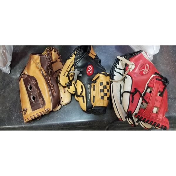 3 YOUTH BASEBALL GLOVES