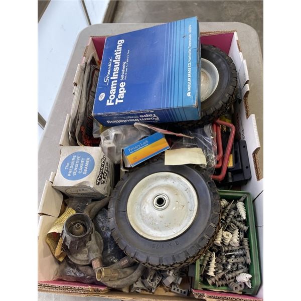 ASSORTED GATE HARDWARE, DEADBOLT, MISCV HARDWARE AND SHELF BRACKETS