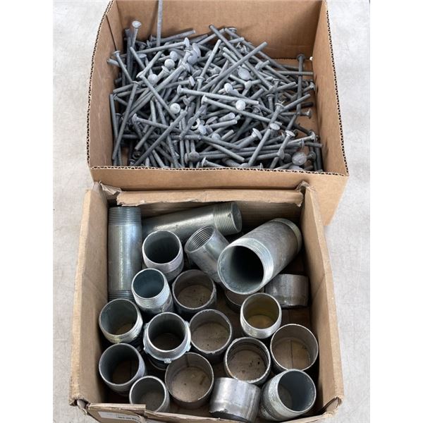 2 BOXES OF THREADED PIPES AND 6" AND SHORTER BOLTS