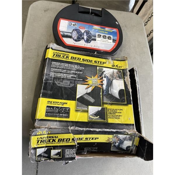 NEW SET OF TIRE CHAINS AND VEHICLE STEP