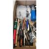 Image 2 : BOX OF ADJUSTABLE ROTATING VISE, FACE SHIELD WINDOWS, BERNZOMATIC TANK, ELECTRICAL AND FILING TOOLS