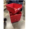 Image 2 : 7 RED NESTING ORGANIZING SHELF BINS, 18X16.5X8 INCH TALL