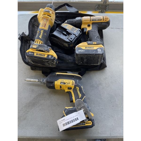 DEWALTY 20V POWER TOOL SET WITH BRUSHLESS CUT OUT TOOL, BRUSHLESS DRYWALL SCREW GUN AND DRTILL, WITH