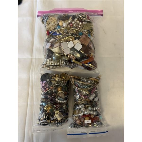 3 BAGS OF MISC JEWELRY, PARTS, BEADS ETC