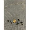 Image 1 : VINTAGE GENUINE TIGERS EYE STONE PENDANT HAND CARVED W/ GOLD TONE LINK CHAIN NECKLACE AND 7 BLACK CO