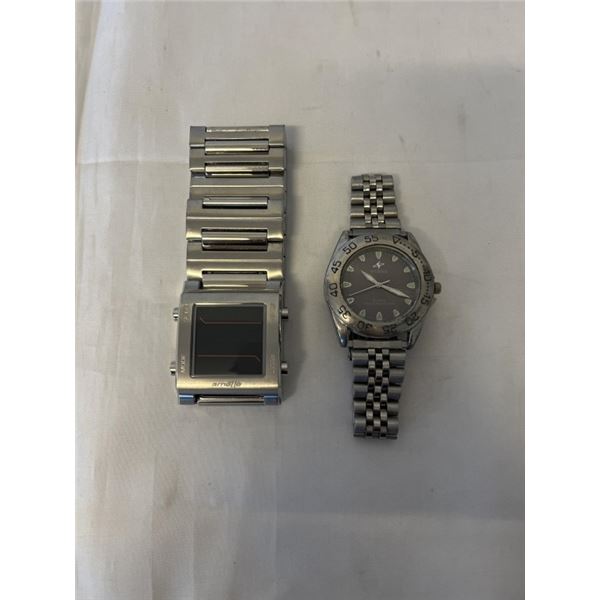 2 HEAVY STAINLESS STEEL MENS QUARTZ WATCHES, BATTERIES REQUIRED