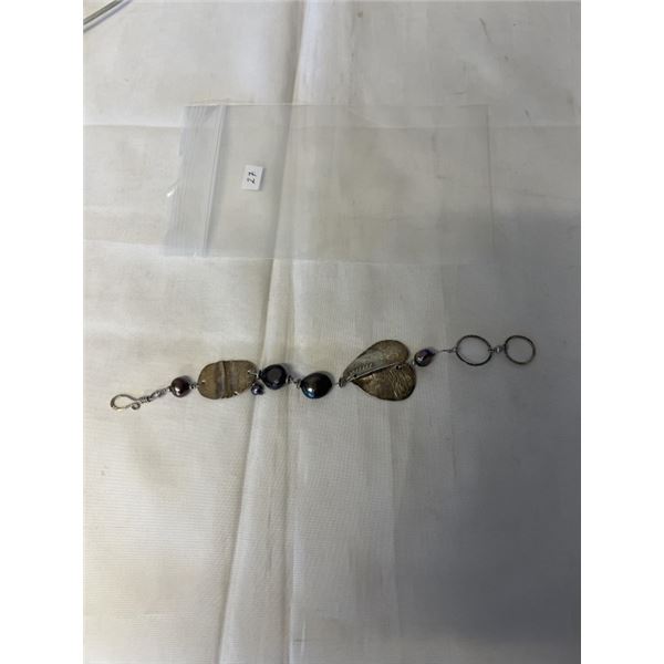 VINTAGE STERLING SILVER W/ GENUINE BLACK PEARLS BRACELET TESTED 8" LENGTH