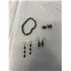 Image 1 : 3 PAIRS OF VINTAGE SILVER W/ BLACK PEARLS EARRINGS AND BRACELET