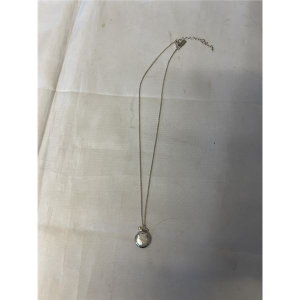STERLING SILVER CHAIN W/ MOBE PEARL PENDANT NECKLACE, MARKED 925 16-18"