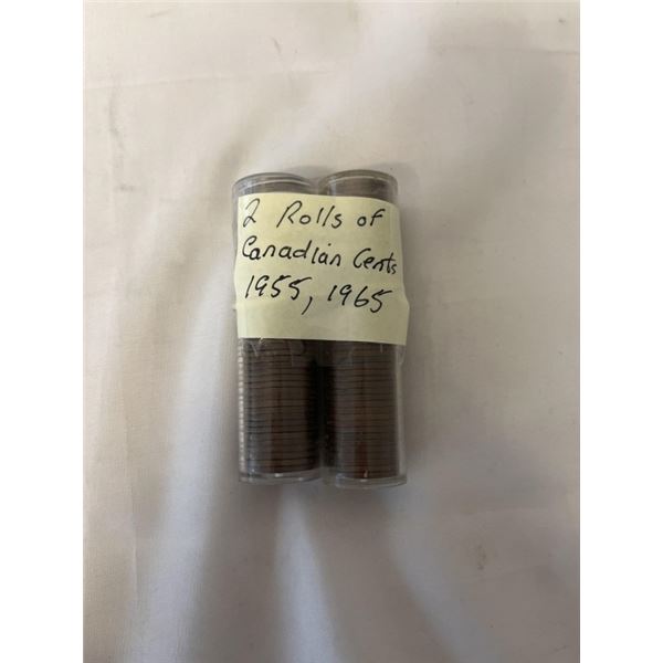 2 ROLLS OF CANADIAN CENTS 1955 AND 1965