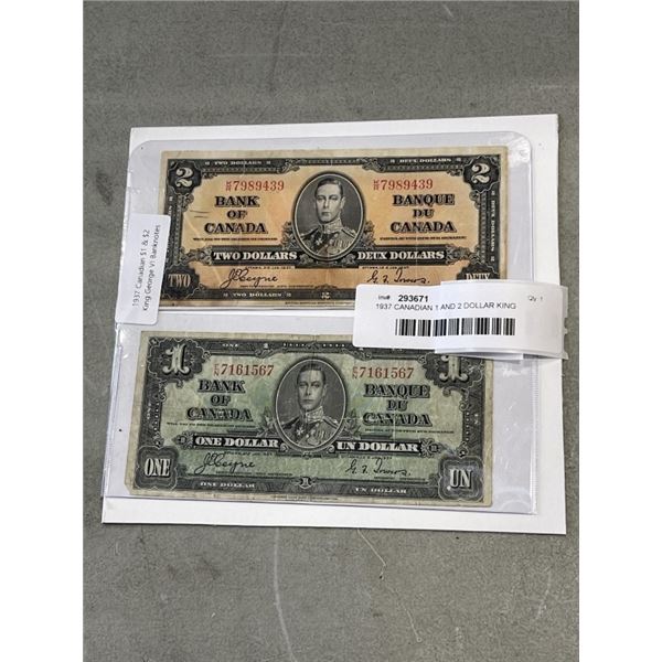 1937 CANADIAN 1 AND 2 DOLLAR KING GEORGE VI BANKNOTES