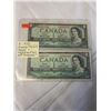 Image 1 : 2 1954 CANADIAN $1 BILLS, REGULAR PLUS REPLACEMENT BILL W/ ASTRICKS