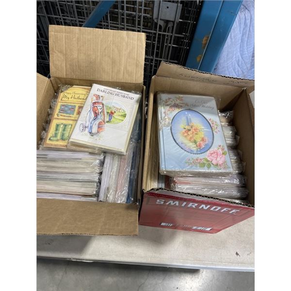 2 CASES OF VINTAGE GREETING CARDS, FROM ENGLAND, VARIOUS TYPES AND OCCASSIONS, APPROX 500 CARDS