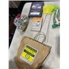 Image 4 : BOX AND BAG OF HOUSEHOLD ITEMS, CRAFT SUPPLIES, DOG VESTS, WORK OUT PULLEYS, ETC