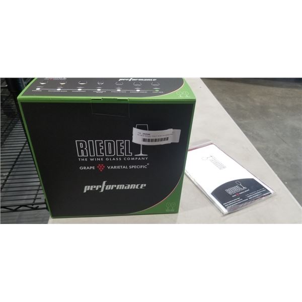 AS NEW RIEDEL PINOT NOIR GLASSES AND MIRCOFIBRE CLOTH