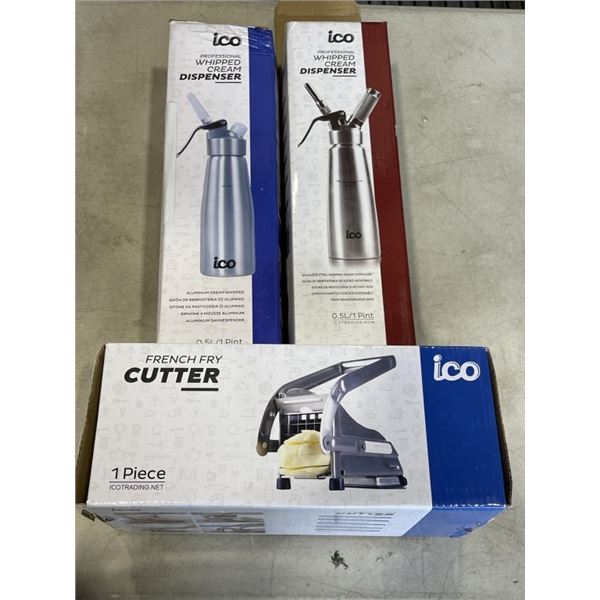 FENCH FRY CUTTER AND 2 WHIPPING CREAM DISPENSERS