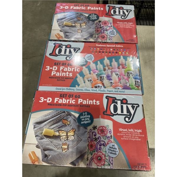 3 IDIY FABRIC PAINT SETS WITH 60 DIFFERENT COLOURS