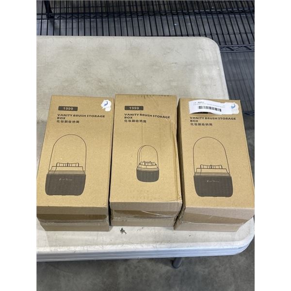 3 AS NEW VANITY BRUSH STORAGE BOXES DUSTPROOF ROATATING BASE