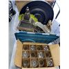 Image 1 : BOX OF WINE GLASSES AND TOTE OF HOUSEHOLD DECOR