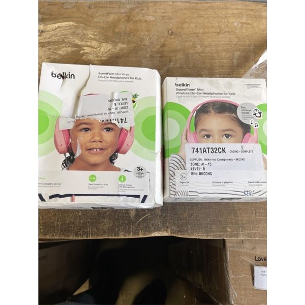 2 SETS OF BELKIN SOUNDFORM MINI WIRELESS ON EAR HEADPHONES FOR KIDS
