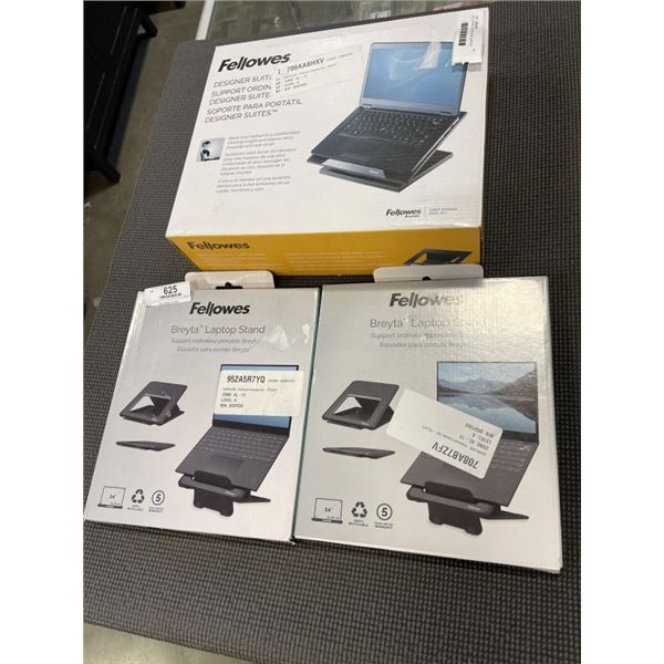 FELLOWES DESIGNER SUITES LAPTOP RISER AND 2 FELLOWES BREYTA LAPTOP STANDS