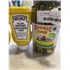 Image 2 : JAR OF PICKLED ASPARAGUS AND JAR OF PICKLED BEANS AND 2 CONTAINERS OF HEINZ YELLOW MUSTARD