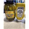 Image 3 : JAR OF PICKLED ASPARAGUS AND JAR OF PICKLED BEANS AND 2 CONTAINERS OF HEINZ YELLOW MUSTARD