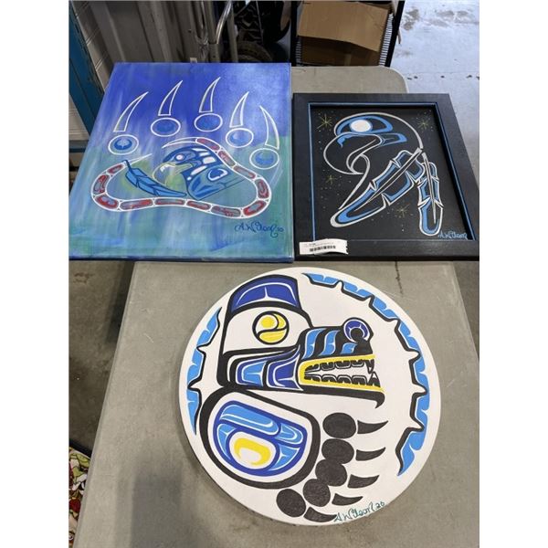 3 NATIVE ORIGINAL ART WORKS ON CANVAS