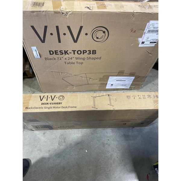 VIVO BLACK 71'X24' WING-SHAPED TABLE TOP AND VIVO BLACK ELECTRIC SINGLE MOTOR DESK FRAME