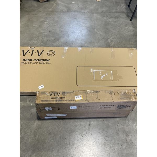 VIVO WHITE 60'X24' TABLE TOP AND VIVO WHITE ELECTRIC SINGLE MOTOR DESK FRAME