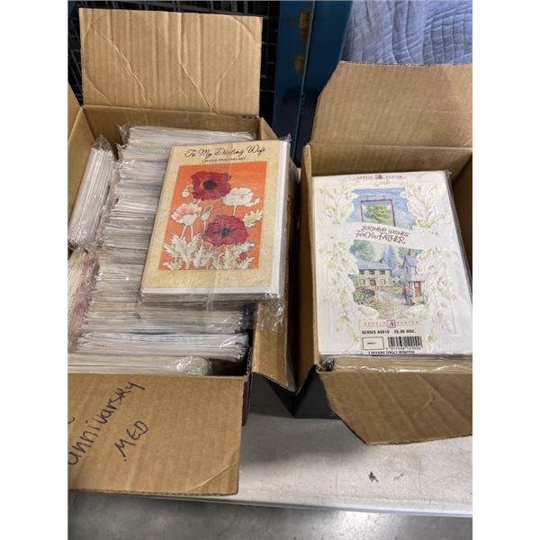 2 CASES OF VINTAGE GREETING CARDS, FROM ENGLAND, VARIOUS TYPES AND OCCASSIONS, APPROX 500 CARDS