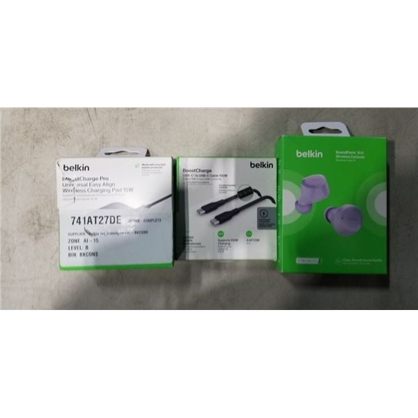 BELKIN SOUNDFORM FLO NOISE CANCELLING EARBUDS , BELKIN BOOSTCHARGE PRO UNIVERSAL EASY ALIGN WIRELESS