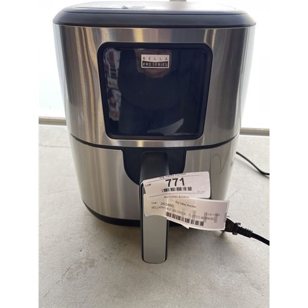 AS NEW BELLAPRO 4QT AIR FRYER - TESTED WORKING, RETAIL $199