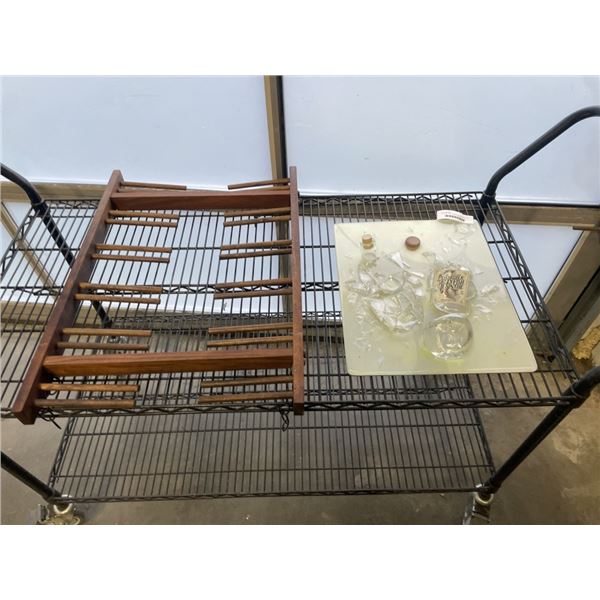 HANGING WINE GLASS RACK AND GLOW IN THE DARK BROKEN BOTTLE WALL ART IN EPOXY