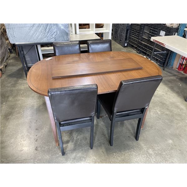 VINTAGE WALNUT DINING TABLE AND 4 LEATHER CHAIRS