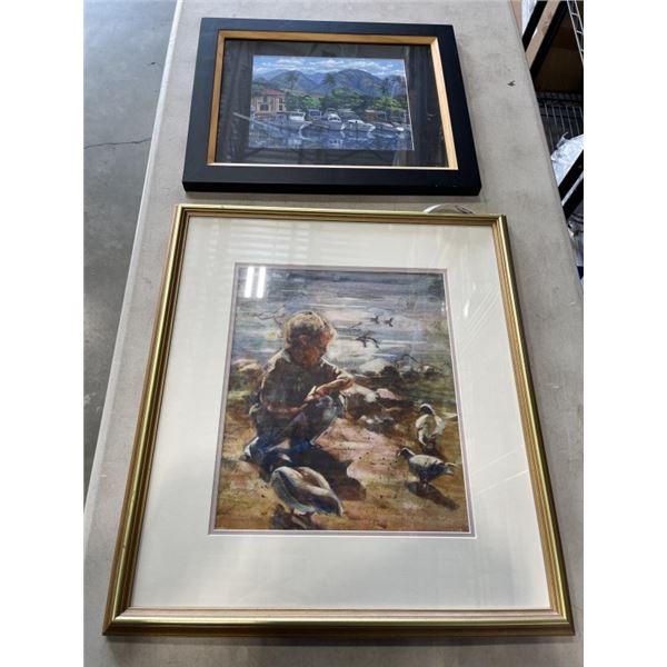 BEN SABER 2008 HAWAIIAN BOAT SCENE AND M.ELLIOT BEACH PAINTING