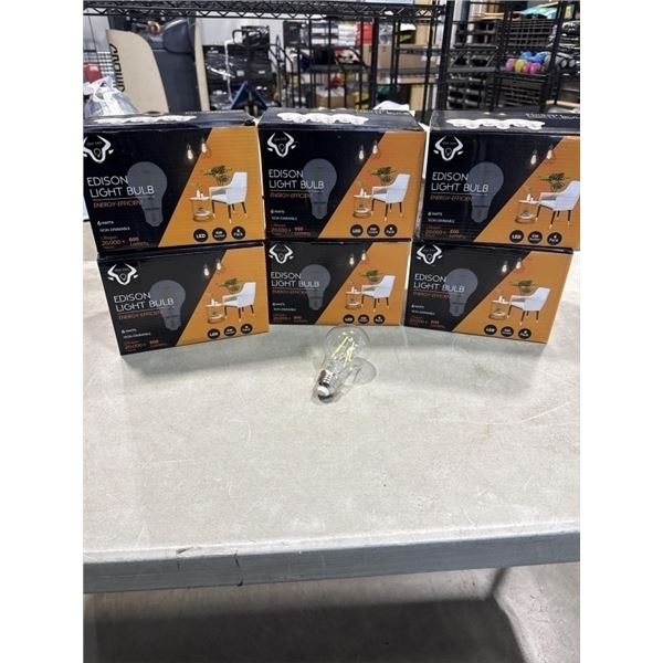 6 BOXES OF NEW EDISON LIGHT BULBS, 6 PER BOX, LED, 600 LUMENS, 20,000 HOURS, NON-DIMMABLE