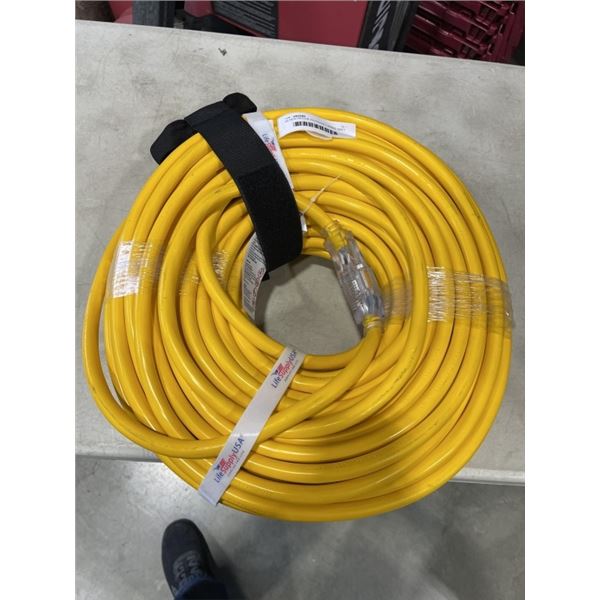 AS NEW INDOOR /OUTDOOR 3 WIRED 200FT 10 AWG YELLOW EXTENTION CORD