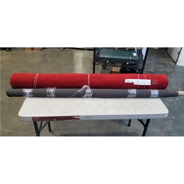 ROLL OF RED FABRIC, 56 INCH X 30FT APPROX. AND ROLL OF GREY FABRIC, 8X5FT ESTIMATE