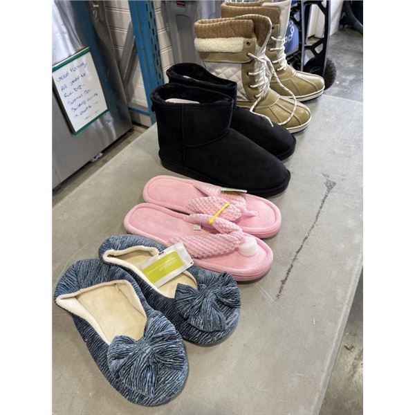 4 NEW PAIRS OF WOMENS SIZE 11 BOOTS AND SLIPPERS