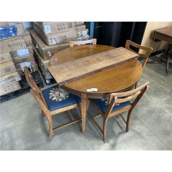 VINTAGE WALNUT DINNETTE TABLE AND 4 NEEDLEPOINT SEAT CHAIRS