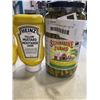 Image 3 : JAR OF PICKLED ASPARAGUS AND JAR OF PICKLED BEANS AND 2 CONTAINERS OF HEINZ YELLOW MUSTARD