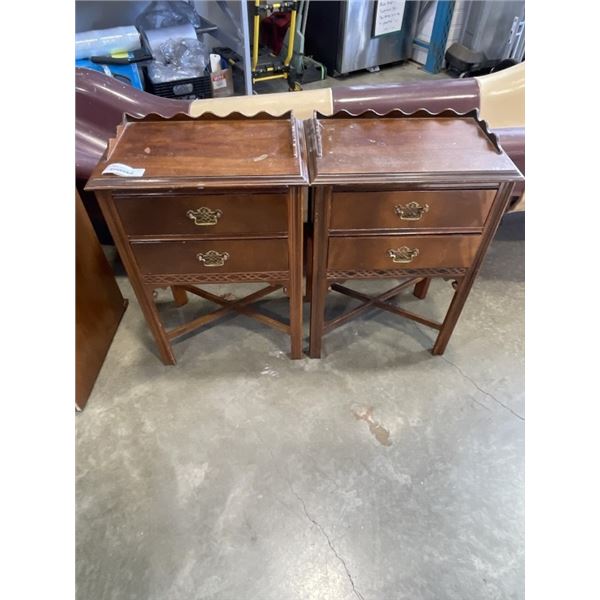 PAIR OF VINTAGE NIGHT STANDS WITH GALLERY TOP