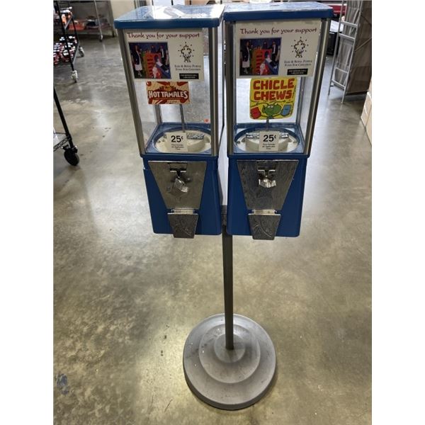 VINTAGE DOUBLE HEAD GUMBALL MACHINE, NO LOCKS