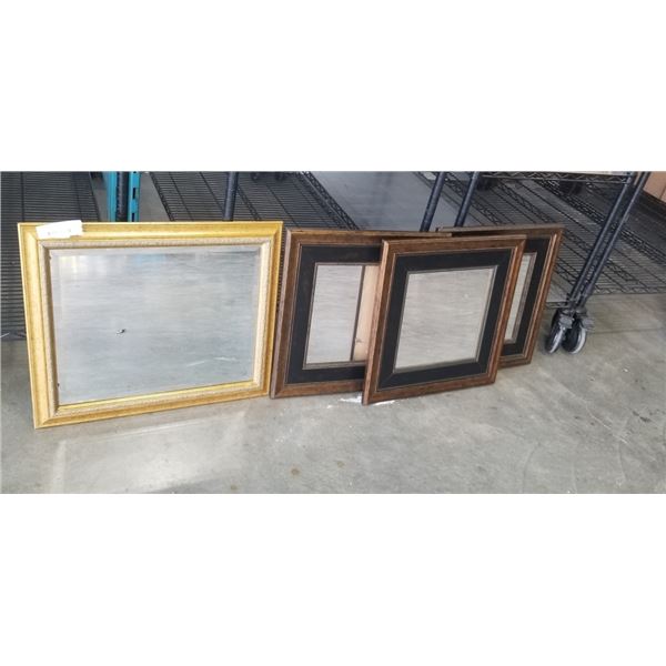4 WALL MIRRORS 3 ARE FRAMED ALIKE 19X 19'
