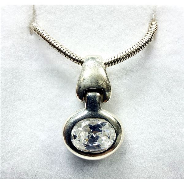 STERLING SILVER CZ PENDANT WITH STERLING SILVER CHAIN, RETAIL $300.00.