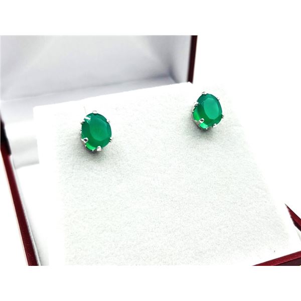 STERLING SILVER NATURAL GREEN ONYX (3.40CT) EARRINGS, W/A $620.00.