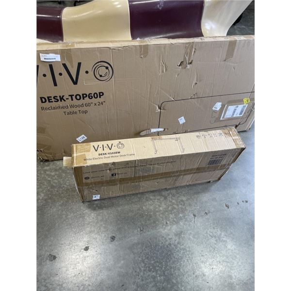 VIVO 60'X 24' RECLAIMED WOOD TABLE TOP AND VIVO WHITE ELECTRIC DUAL MOTOR FRAME