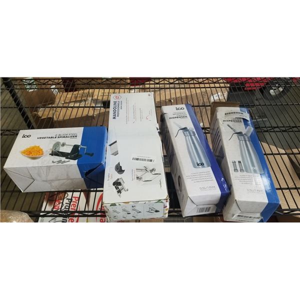 FRENCH FRY CUTTER WITH VEGTABLE SPIRALIZER WITH 2 WHIPPING CREAM DISPENSERS AND MADOLINE