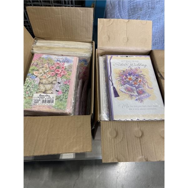 2 CASES OF VINTAGE GREETING CARDS, FROM ENGLAND, VARIOUS TYPES AND OCCASSIONS, APPROX 500 CARDS